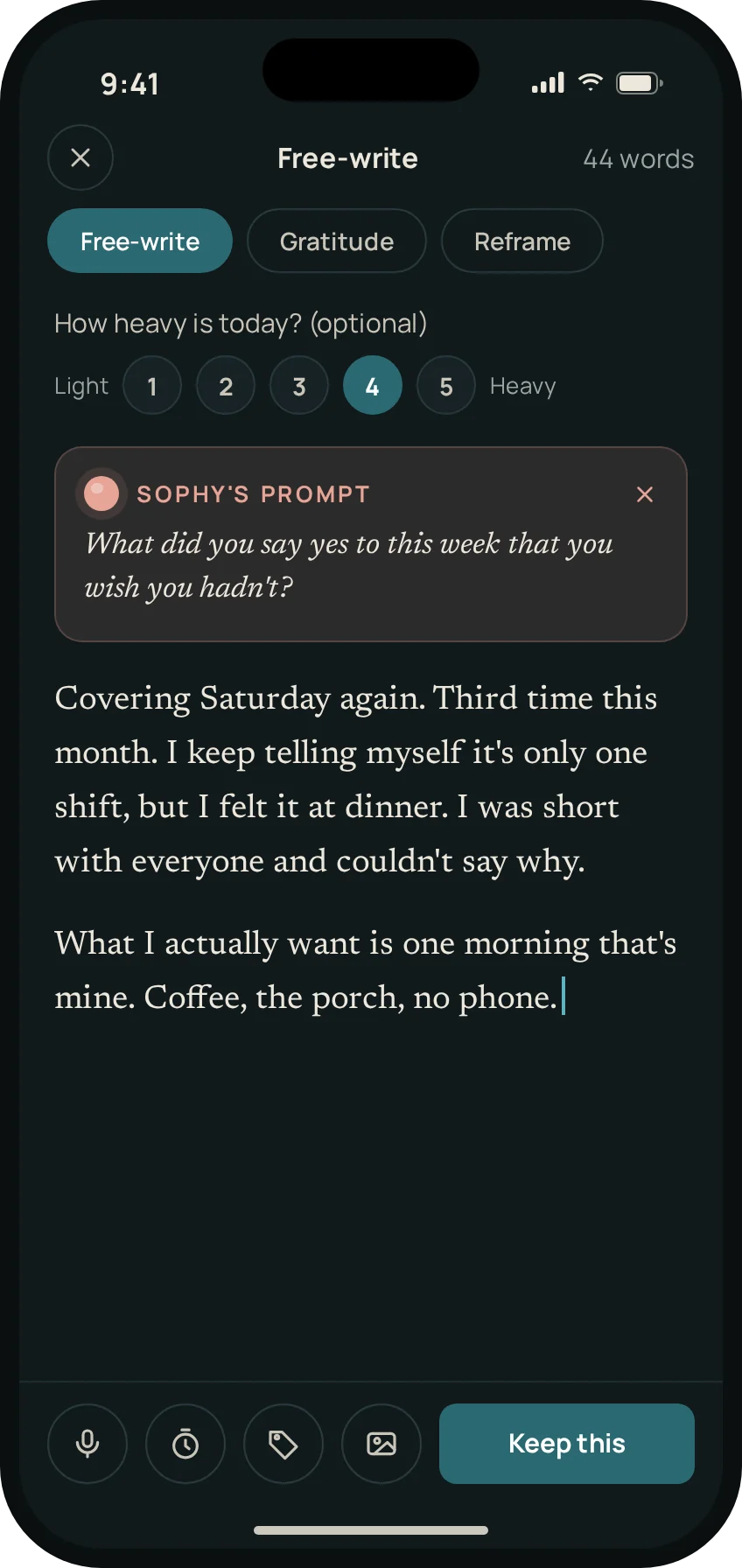 Castalia's writing page with a voice button